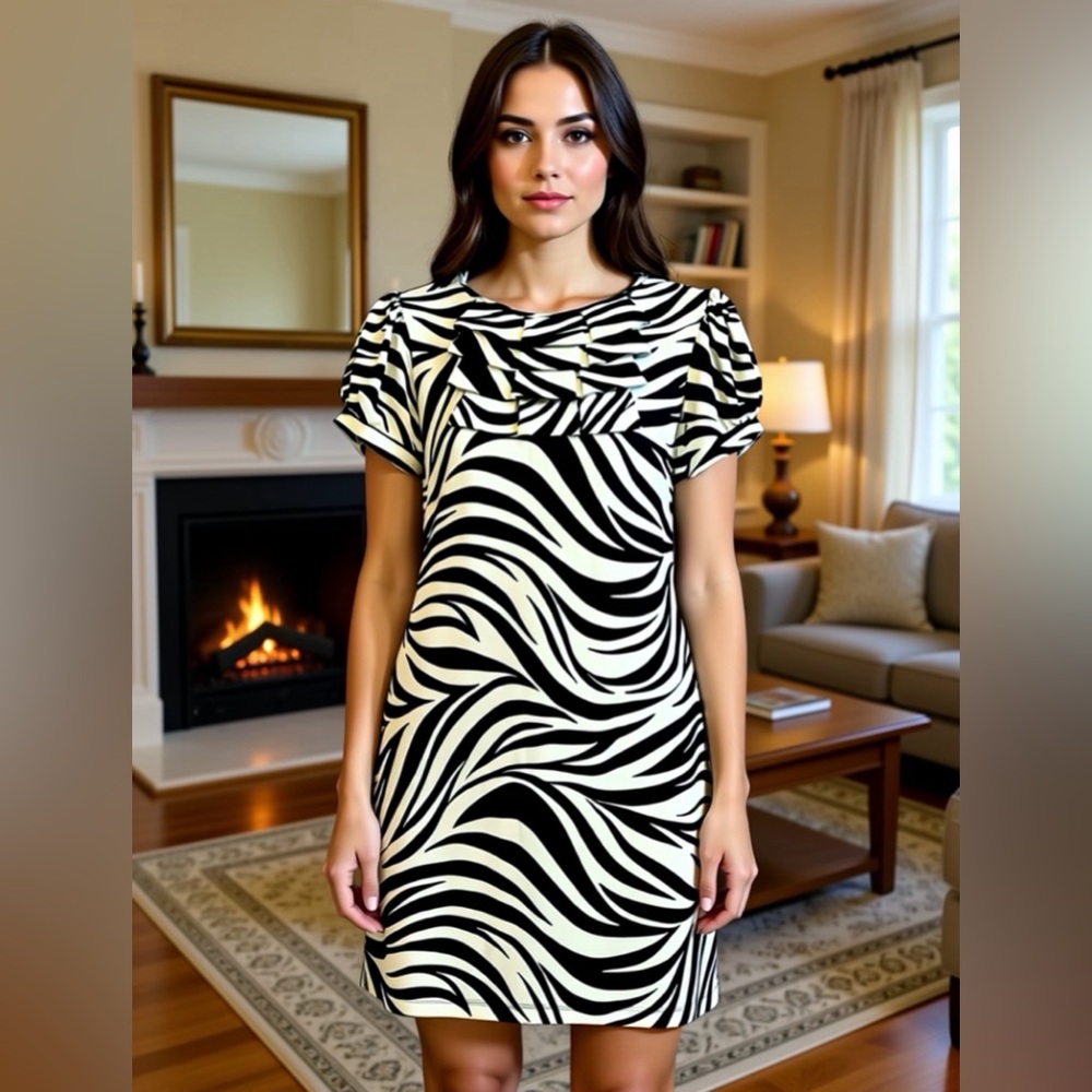 Enfocus Petite-4p Zebra Print Black and White Dress